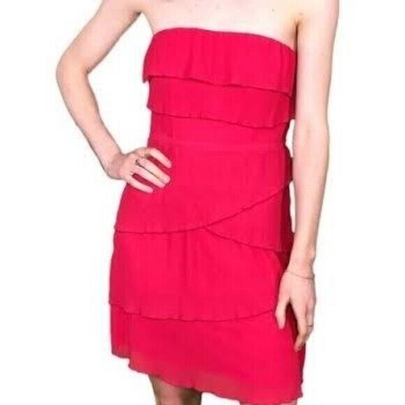 Pins and Needles Strapless Ruffle Mini Dress Womens Size M Red Ribbed Party Chic - Picture 1 of 6